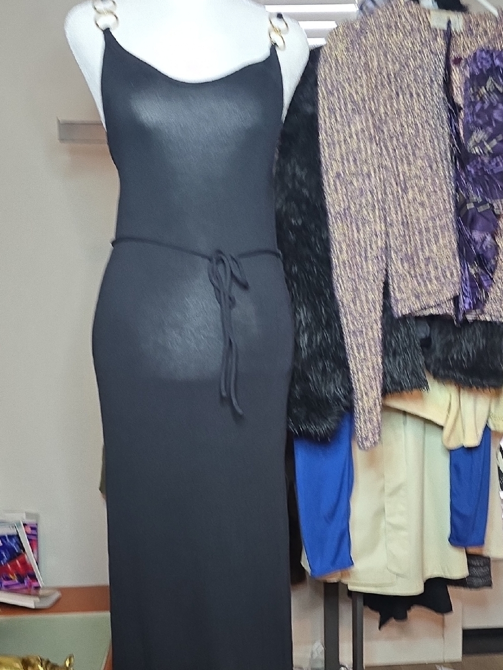 BEACH BUNNY Sleek Black Slip Dress with Tie Waist